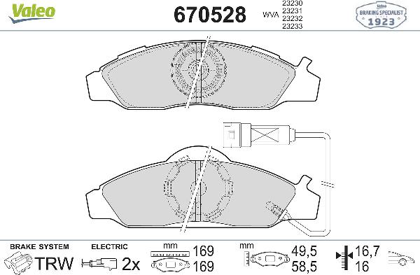 VALEO 670528 - Тормозные колодки, дисковые, комплект abcparts.ee