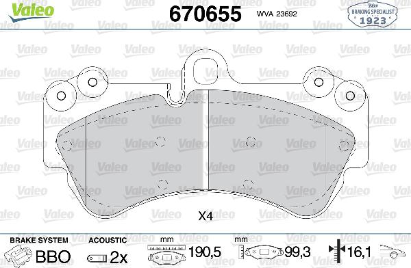 VALEO 670655 - Тормозные колодки, дисковые, комплект abcparts.ee