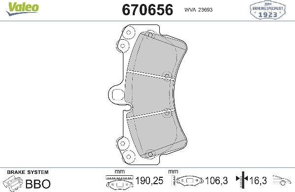 VALEO 670656 - Тормозные колодки, дисковые, комплект abcparts.ee