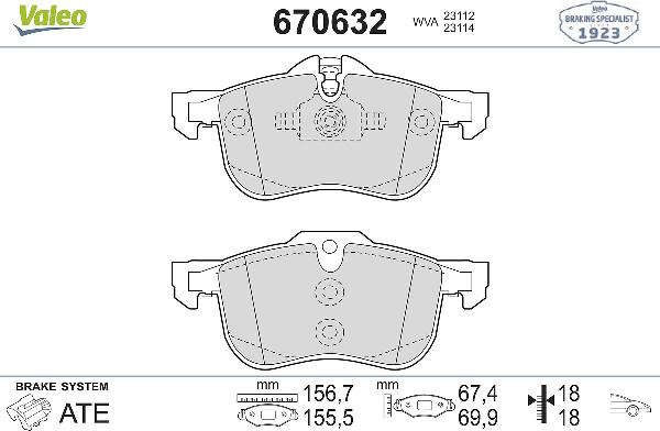 VALEO 670632 - Тормозные колодки, дисковые, комплект abcparts.ee