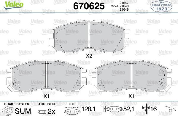 VALEO 670625 - Тормозные колодки, дисковые, комплект abcparts.ee