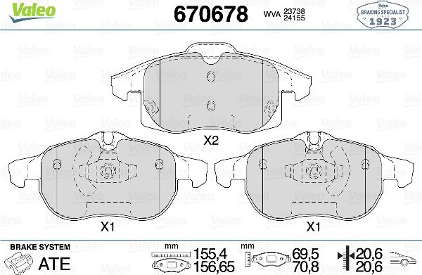 VALEO 670678 - Тормозные колодки, дисковые, комплект abcparts.ee