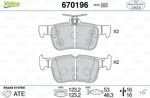VALEO 670196 - Тормозные колодки, дисковые, комплект abcparts.ee