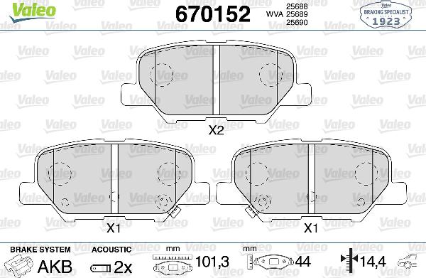 VALEO 670152 - Тормозные колодки, дисковые, комплект abcparts.ee
