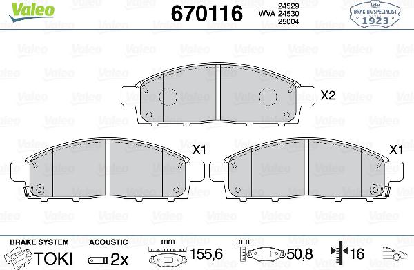 VALEO 670116 - Тормозные колодки, дисковые, комплект abcparts.ee