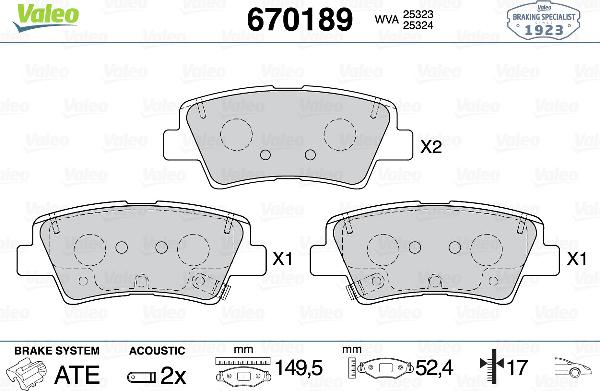 VALEO 670189 - Тормозные колодки, дисковые, комплект abcparts.ee