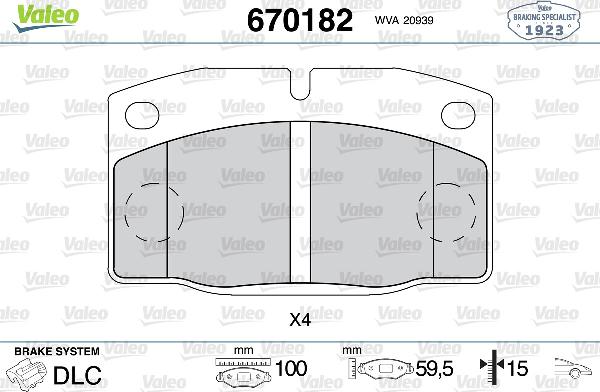 Valeo 670182 - Тормозные колодки, дисковые, комплект abcparts.ee