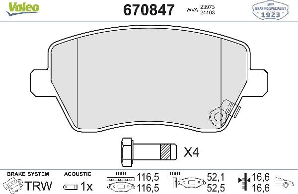 VALEO 670847 - Тормозные колодки, дисковые, комплект abcparts.ee