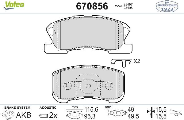 VALEO 670856 - Тормозные колодки, дисковые, комплект abcparts.ee