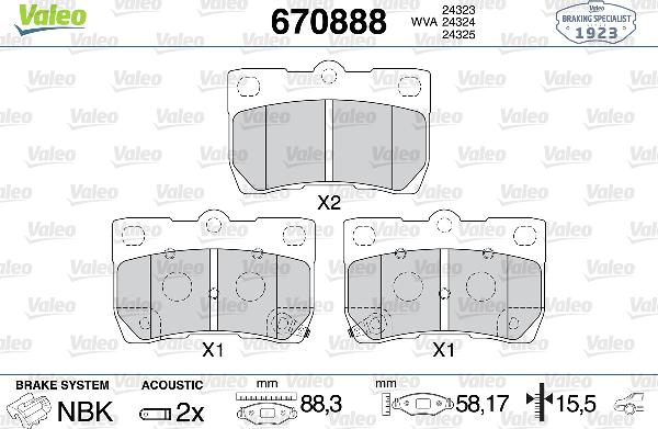 VALEO 670888 - Тормозные колодки, дисковые, комплект abcparts.ee