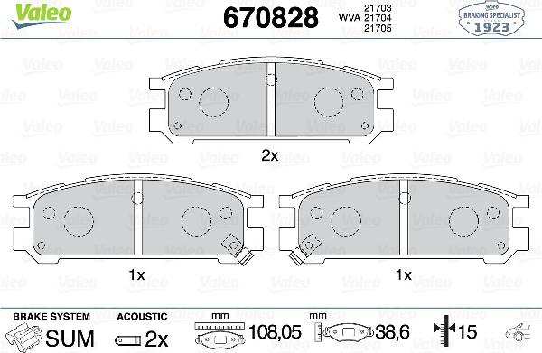 VALEO 670828 - Тормозные колодки, дисковые, комплект abcparts.ee