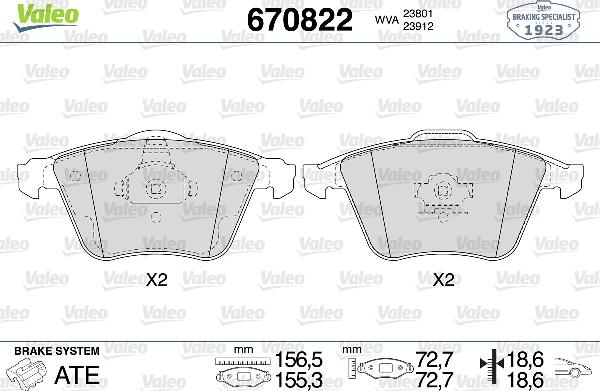 VALEO 670822 - Тормозные колодки, дисковые, комплект abcparts.ee