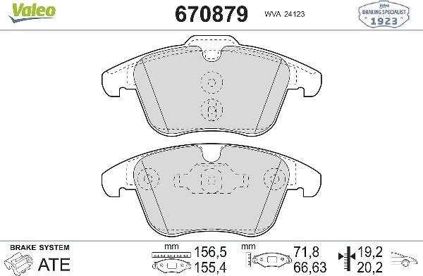 VALEO 670879 - Тормозные колодки, дисковые, комплект abcparts.ee