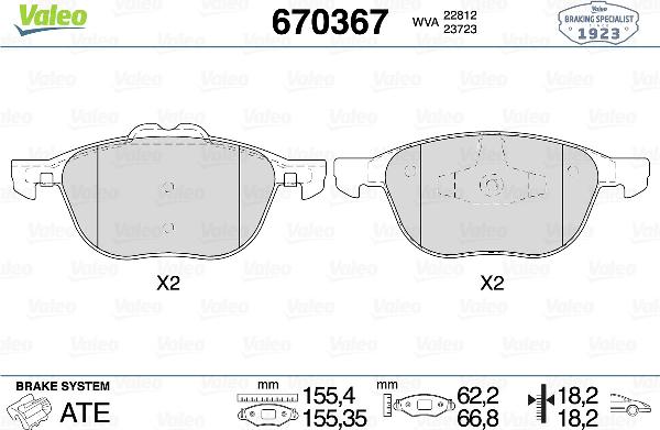 VALEO 670367 - Тормозные колодки, дисковые, комплект abcparts.ee