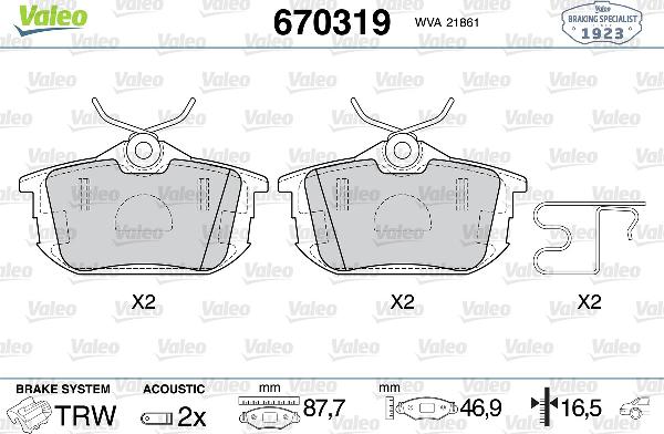 VALEO 670319 - Тормозные колодки, дисковые, комплект abcparts.ee