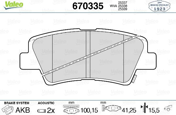 VALEO 670335 - Тормозные колодки, дисковые, комплект abcparts.ee