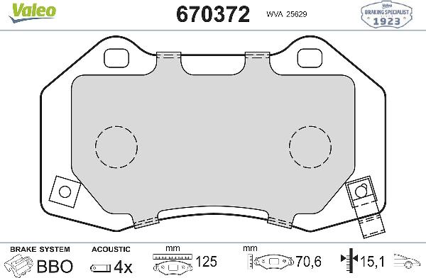 VALEO 670372 - Тормозные колодки, дисковые, комплект abcparts.ee