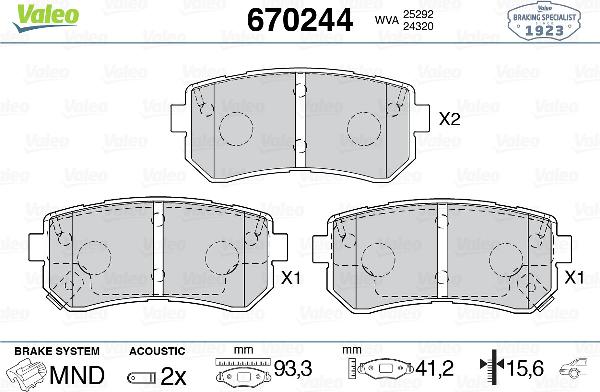 VALEO 670244 - Тормозные колодки, дисковые, комплект abcparts.ee