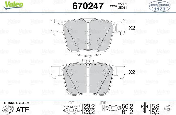 VALEO 670247 - Тормозные колодки, дисковые, комплект abcparts.ee