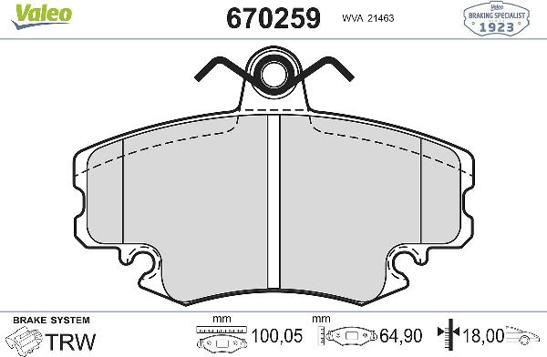 Valeo 670259 - Тормозные колодки, дисковые, комплект abcparts.ee