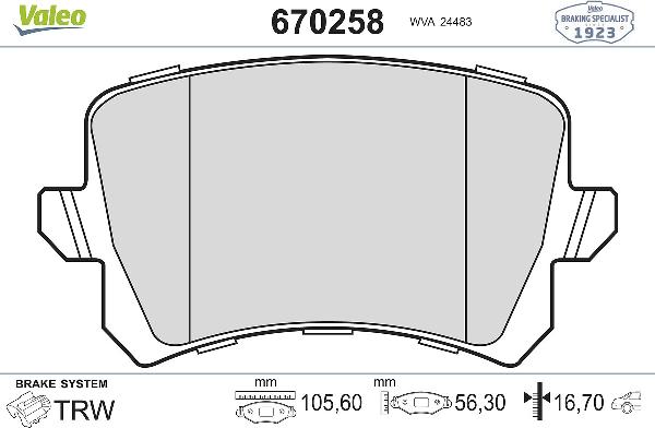 VALEO 670258 - Тормозные колодки, дисковые, комплект abcparts.ee