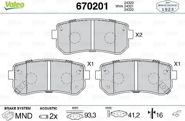 VALEO 670201 - Тормозные колодки, дисковые, комплект abcparts.ee