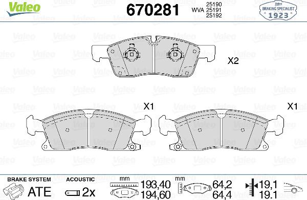 Valeo 670281 - Тормозные колодки, дисковые, комплект abcparts.ee