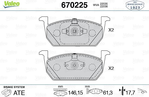 VALEO 670225 - Тормозные колодки, дисковые, комплект abcparts.ee