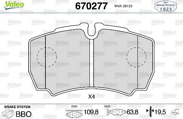 VALEO 670277 - Тормозные колодки, дисковые, комплект abcparts.ee