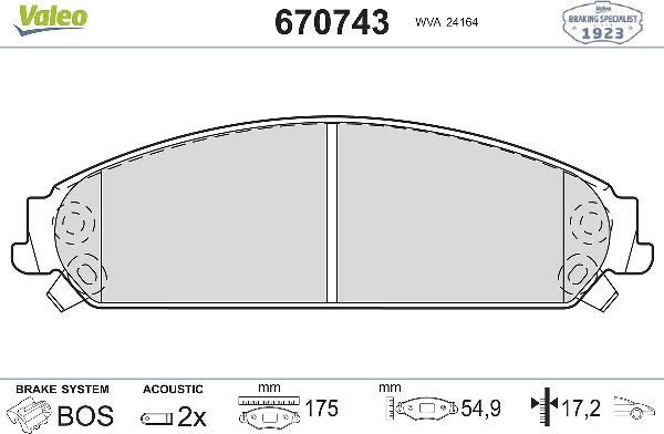 VALEO 670743 - Тормозные колодки, дисковые, комплект abcparts.ee