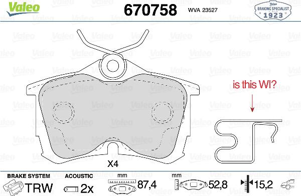 Valeo 670758 - Тормозные колодки, дисковые, комплект abcparts.ee