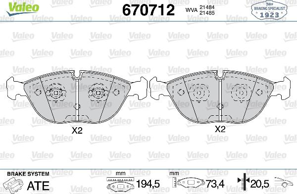 VALEO 670712 - Тормозные колодки, дисковые, комплект abcparts.ee