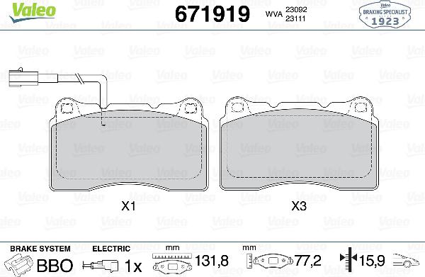 VALEO 671919 - Тормозные колодки, дисковые, комплект abcparts.ee