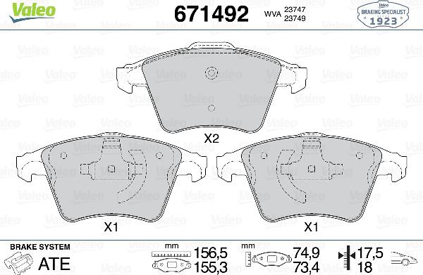 VALEO 671492 - Тормозные колодки, дисковые, комплект abcparts.ee