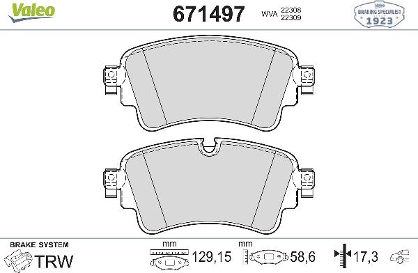 Valeo 671497 - Тормозные колодки, дисковые, комплект abcparts.ee