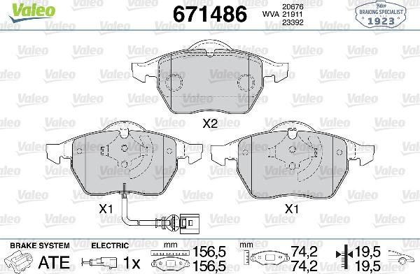 VALEO 671486 - Тормозные колодки, дисковые, комплект abcparts.ee