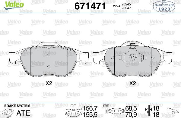 VALEO 671471 - Тормозные колодки, дисковые, комплект abcparts.ee