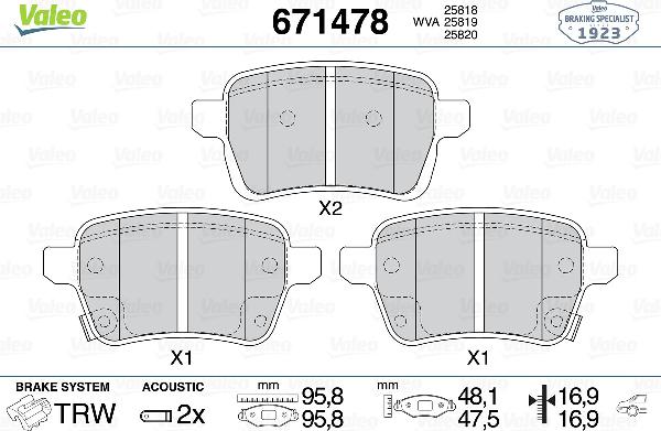 VALEO 671478 - Тормозные колодки, дисковые, комплект abcparts.ee