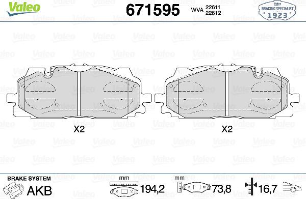 Valeo 671595 - Тормозные колодки, дисковые, комплект abcparts.ee