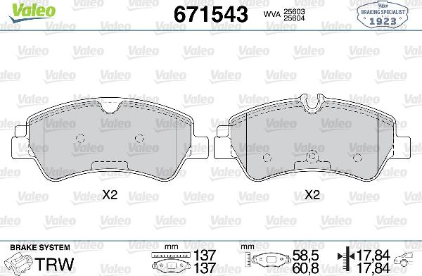 VALEO 671543 - Тормозные колодки, дисковые, комплект abcparts.ee
