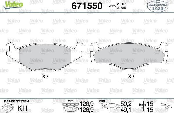 VALEO 671550 - Тормозные колодки, дисковые, комплект abcparts.ee