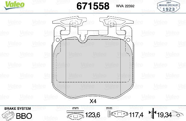 VALEO 671558 - Тормозные колодки, дисковые, комплект abcparts.ee
