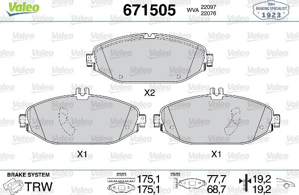 VALEO 671505 - Тормозные колодки, дисковые, комплект abcparts.ee