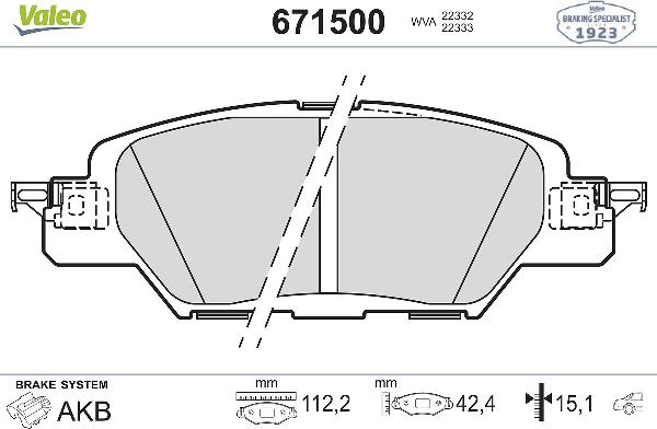 VALEO 671500 - Тормозные колодки, дисковые, комплект abcparts.ee