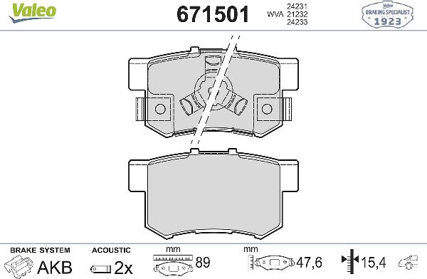 Valeo 671501 - Тормозные колодки, дисковые, комплект abcparts.ee