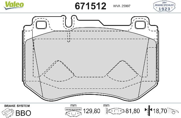 VALEO 671512 - Тормозные колодки, дисковые, комплект abcparts.ee