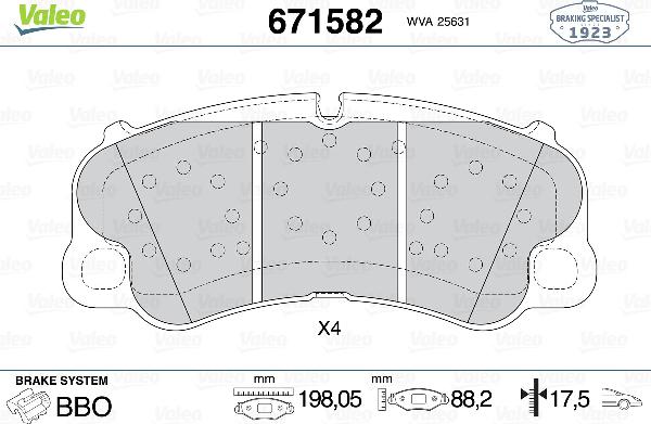 Valeo 671582 - Тормозные колодки, дисковые, комплект abcparts.ee