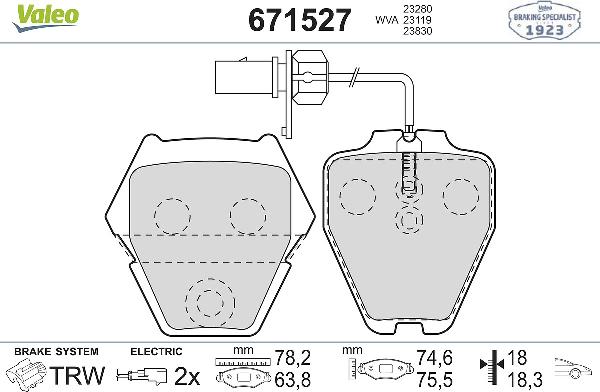 VALEO 671527 - Тормозные колодки, дисковые, комплект abcparts.ee