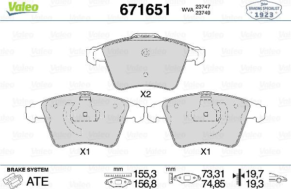 VALEO 671651 - Тормозные колодки, дисковые, комплект abcparts.ee