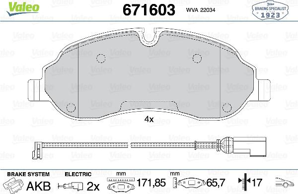 VALEO 671603 - Тормозные колодки, дисковые, комплект abcparts.ee